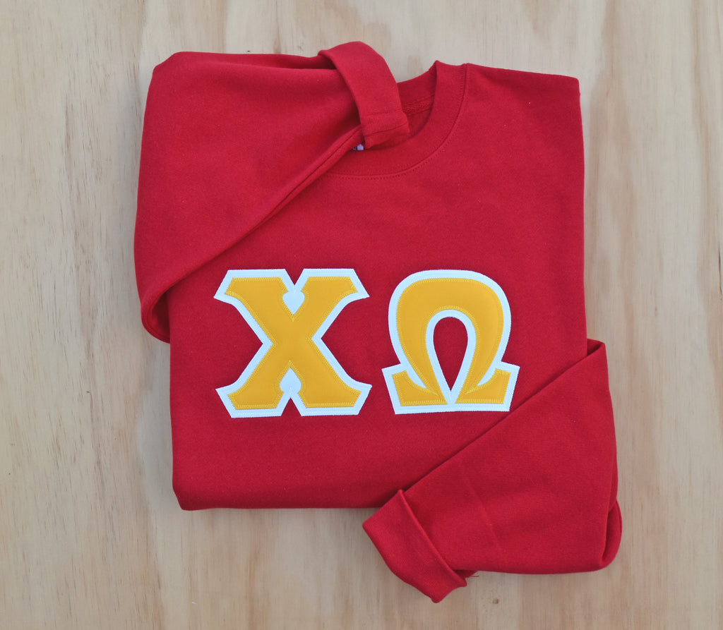 Chi Omega Stitched Letter Red Sweatshirt