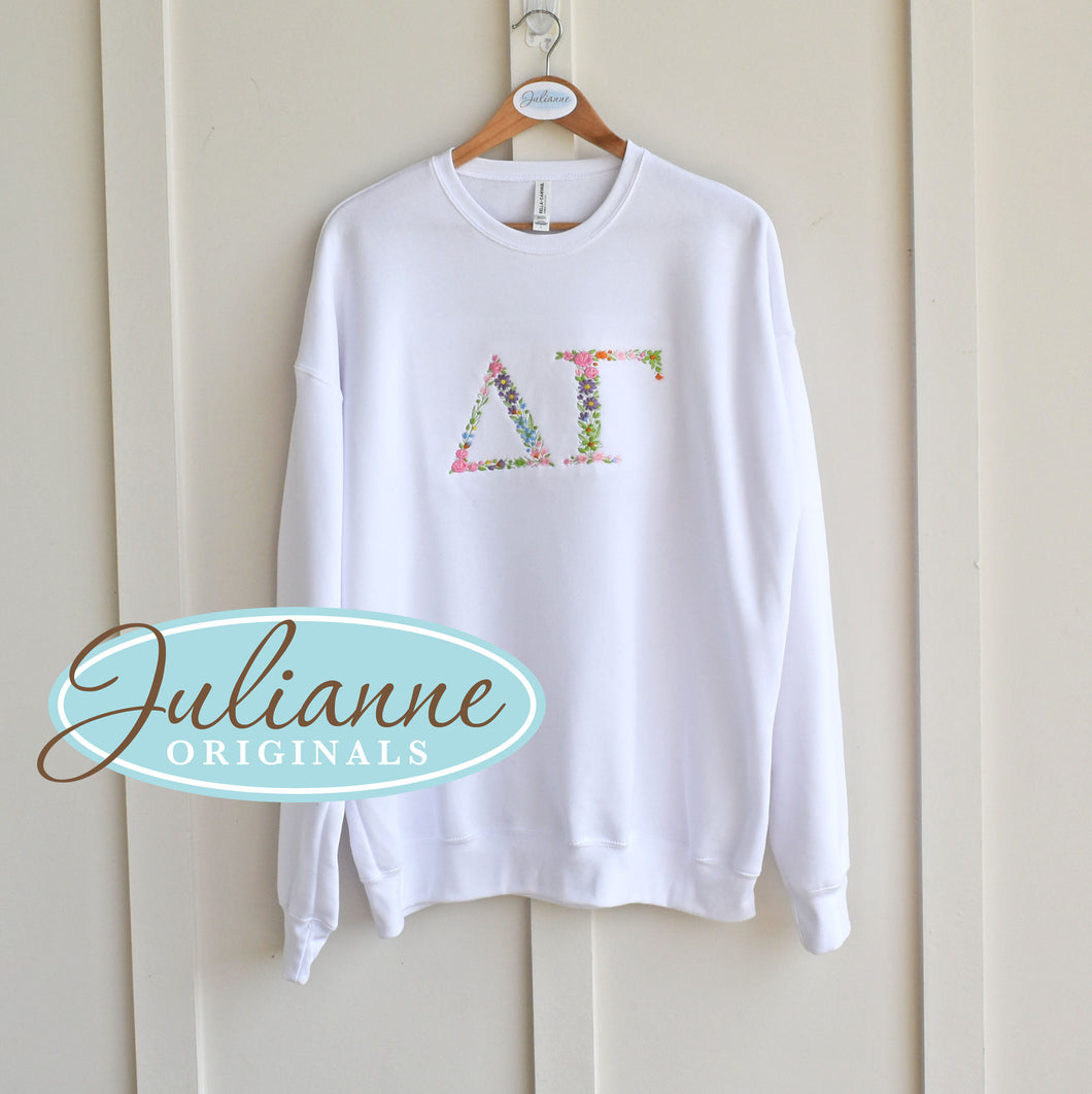 Delta Gamma Floral Letter White Sweatshirt