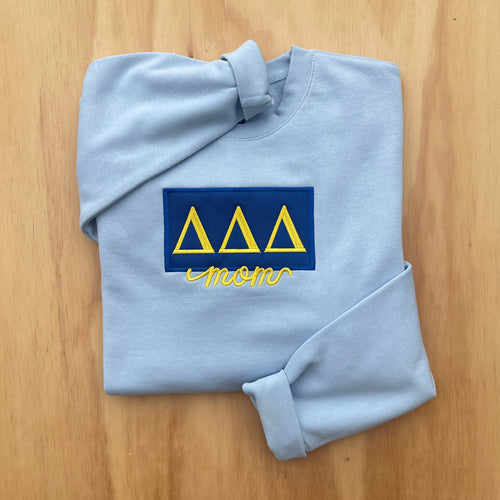 Tri Delta Mom Patch Light Blue Sweatshirt