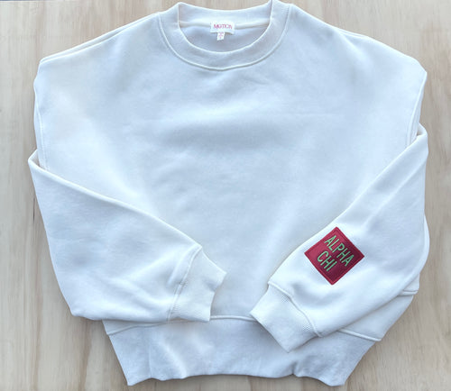 Alpha Chi Omega Patch Sleeve Cream Sweatshirt