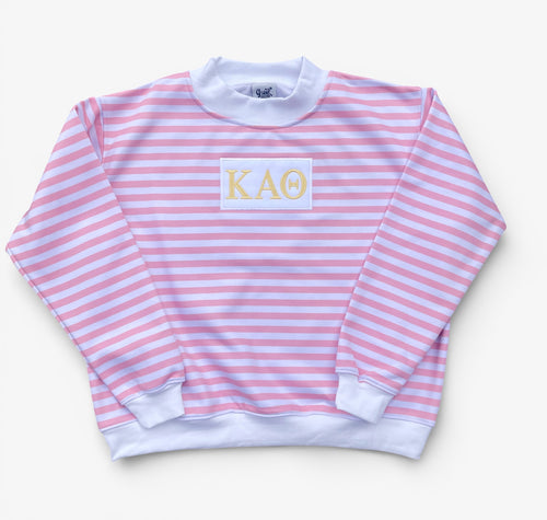 Theta Pink Stripe Mock Neck Sweatshirt