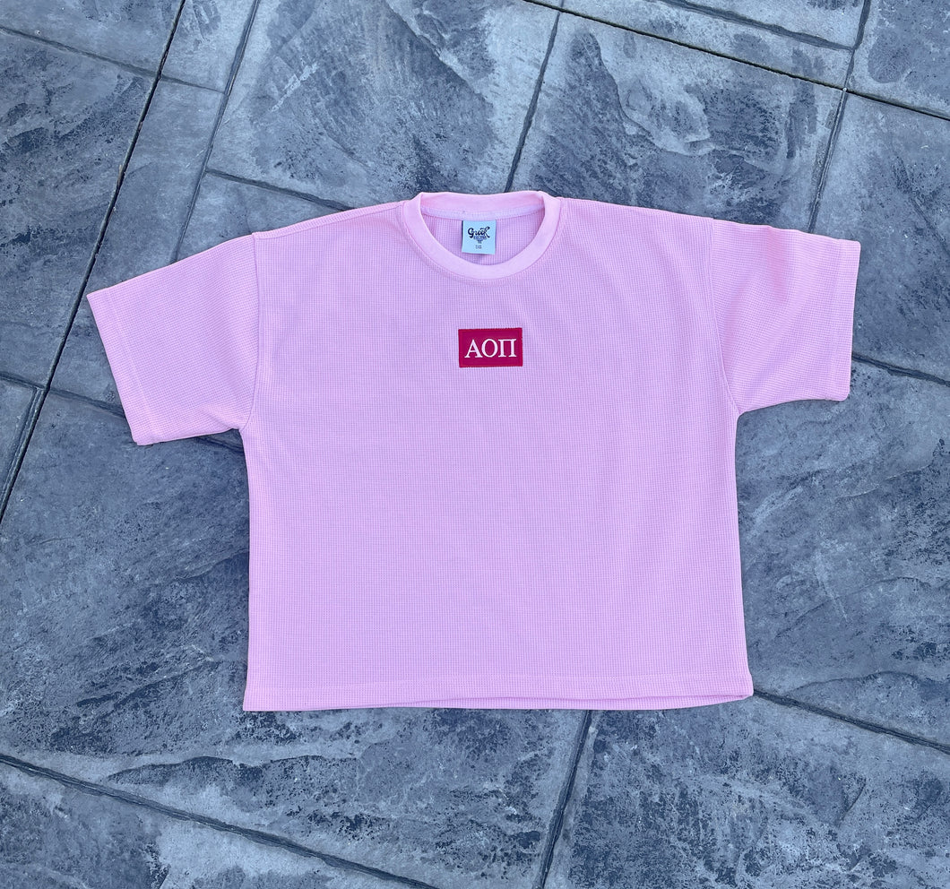 Alpha Omicron Pi Pink Thermal Waffle oversized Tee