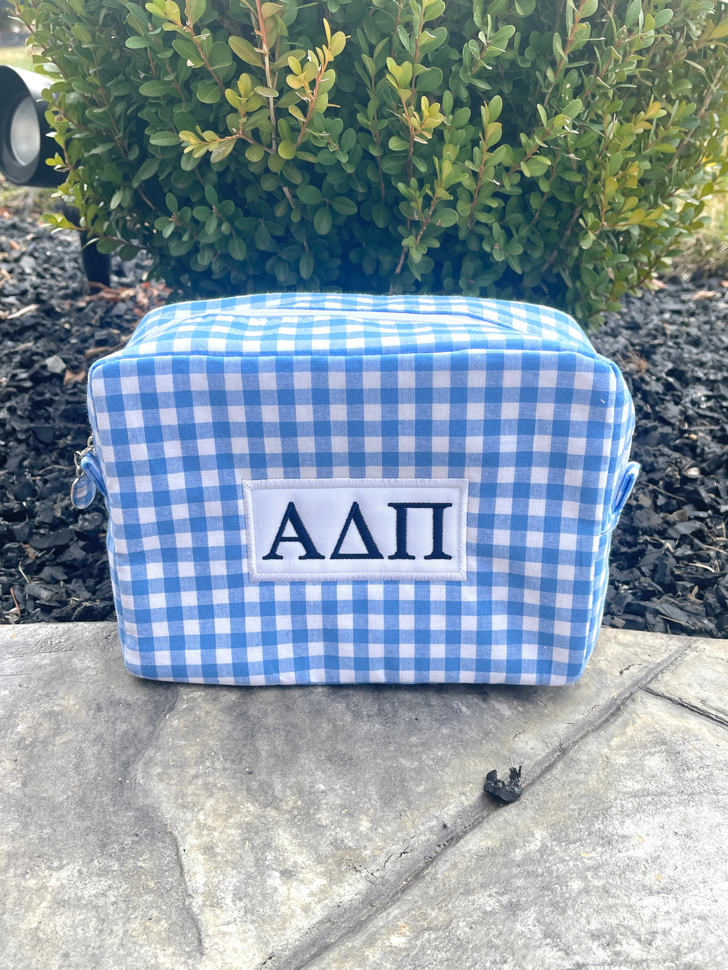 Alpha Delta Pi Gingham Patch Cosmetic Bag
