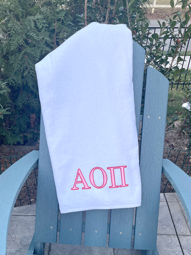 Alpha Omicron Pi White Beach Towel - FINAL SALE