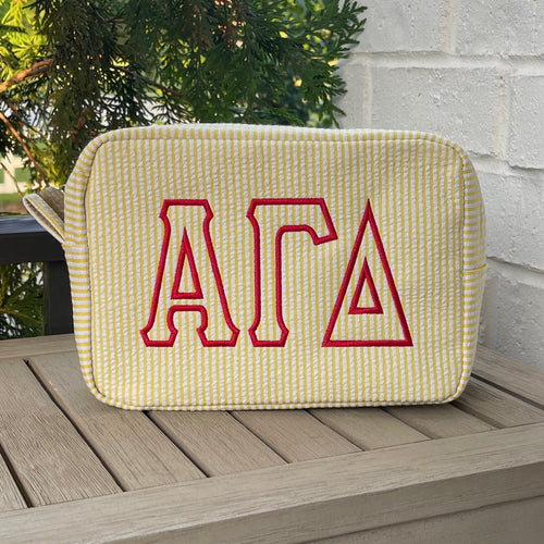 Alpha Gamma Delta Yellow seersucker Cosmetic Bag