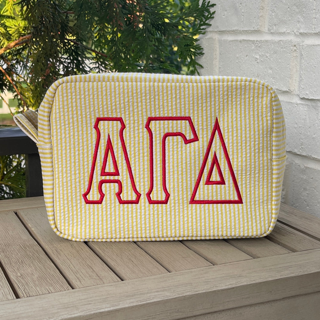 Alpha Gamma Delta Yellow seersucker Cosmetic Bag
