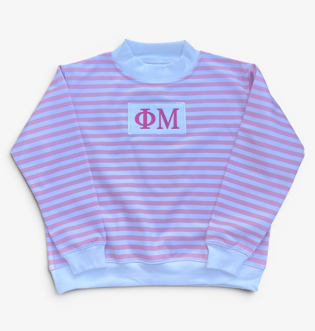 Phi Mu  Pink Stripe Mock Neck Sweatshirt