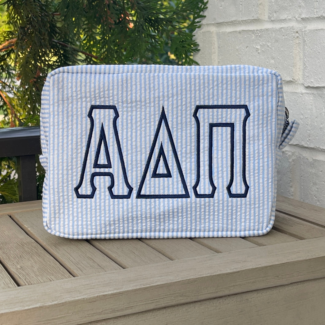 Alpha Delta Pi Blue Seersucker Cosmetic Bag