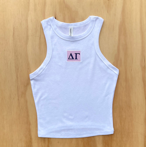 Delta Gamma Seersucker Patch Crop Tank