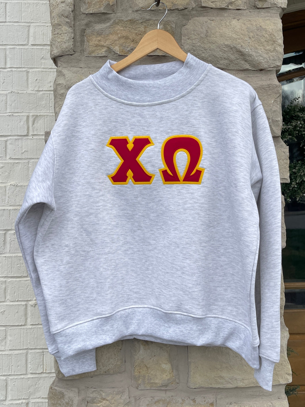 Chi Omega Stitched Letter Mock Neck Sweatshirt
