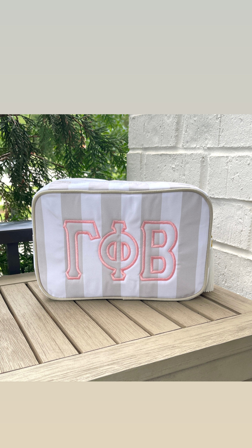 Gamma Phi Stripe Cosmetic Bag