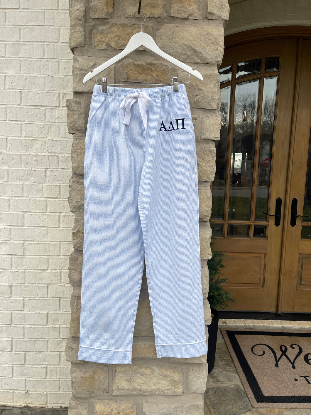 Alpha Pj Alpha Delta Pi Blue Seersucker Pajama Pants – Greek Street