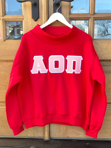 Alpha O  Red Letter Mock Neck Sweatshirt