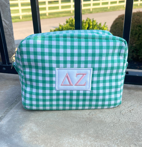 Delta Zeta Green Gingham Cosmetic