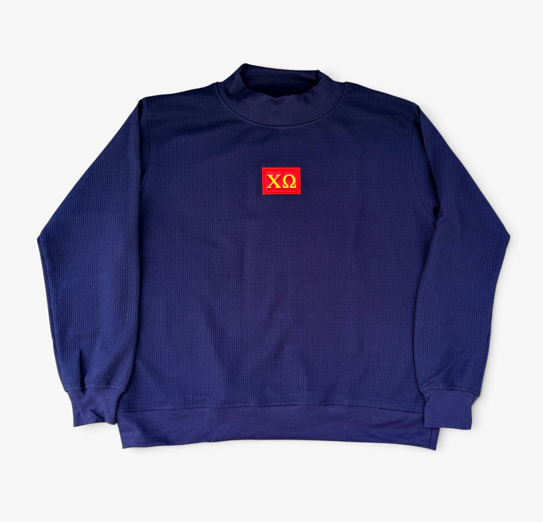 Chi Omega Navy Waffle Mock Neck