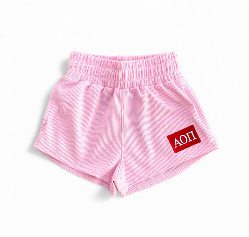 New! Alpha Omicron Pi Thermal Pink Patch Shorts