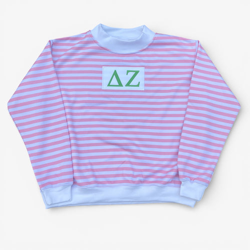 Delta Zeta Pink Stripe Mock Neck Sweatshirt