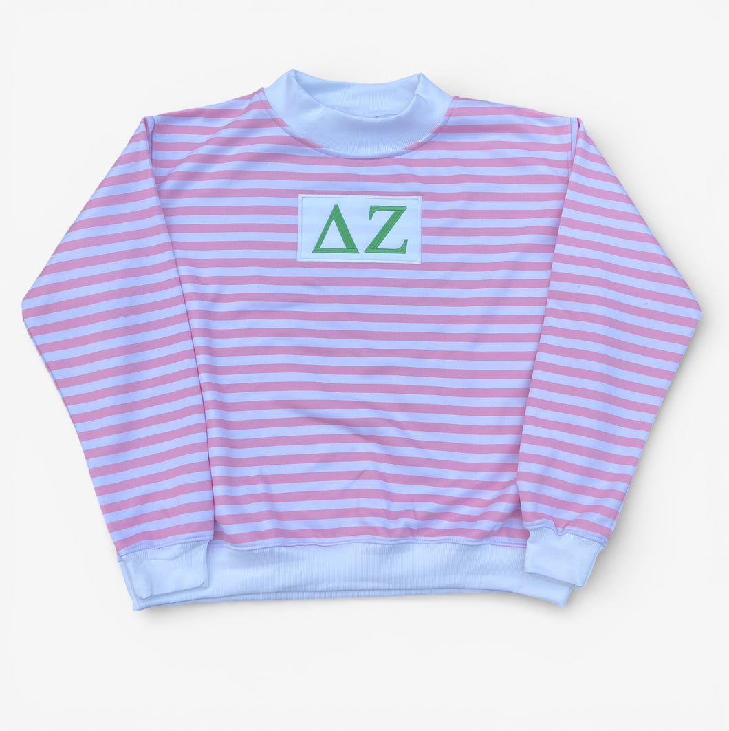 Delta Zeta Pink Stripe Mock Neck Sweatshirt