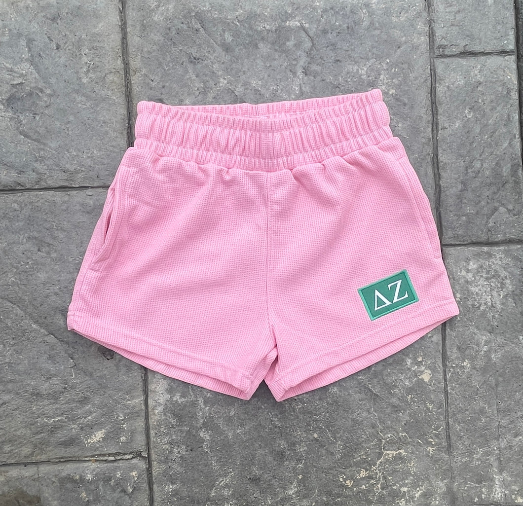 Delta Zeta Patch Pink Waffle Shorts