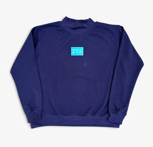 Zeta Tau Alpha Navy Waffle Mock Neck
