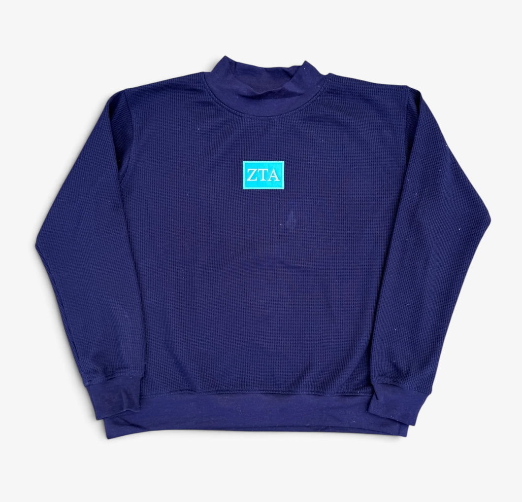 Zeta Tau Alpha Navy Waffle Mock Neck