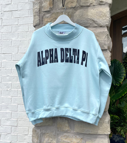 Alpha Delta Pi Navy Letter Blue  Mock Neck Sweatshirt