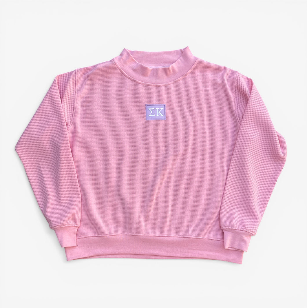 Sigma Kappa Pink Waffle Mock Neck Sweatshirt