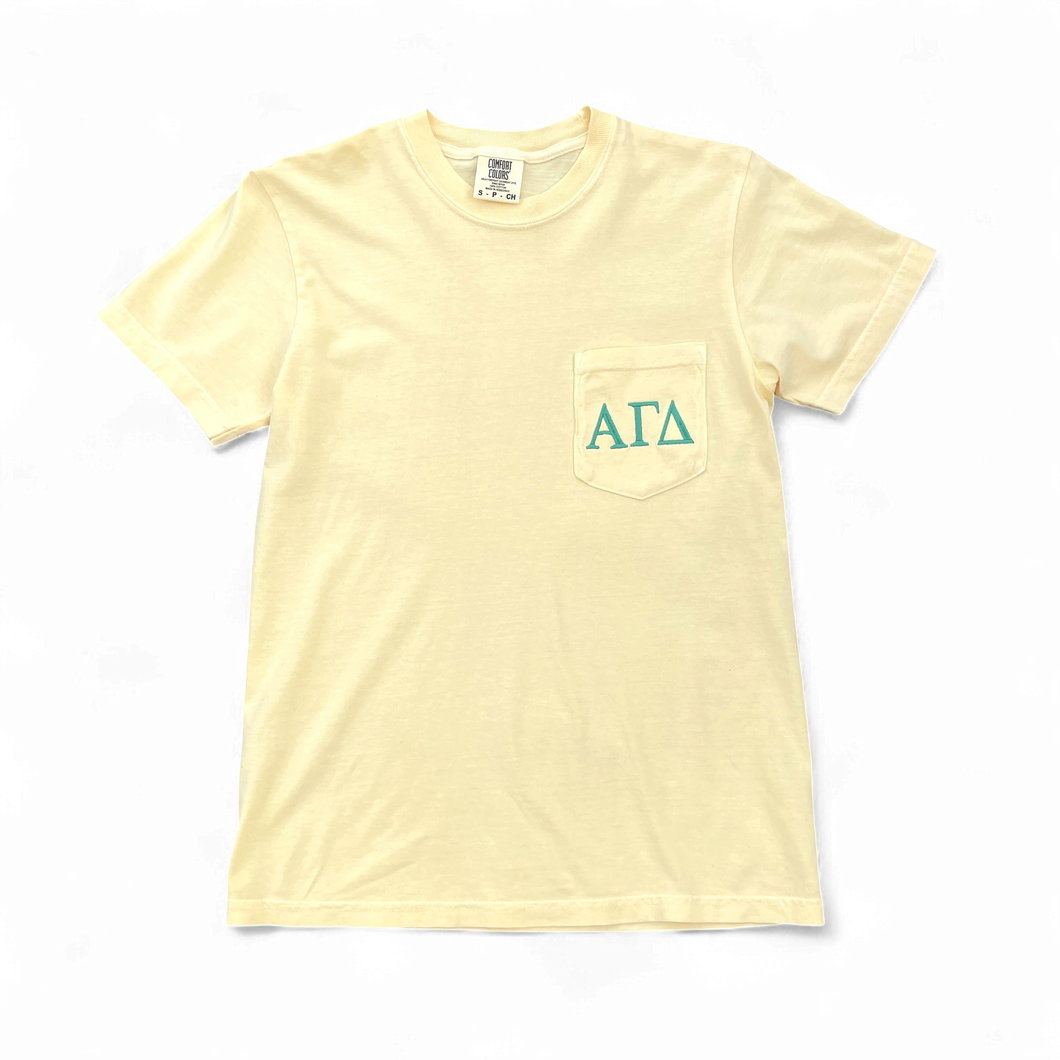 Alpha Gamma Delta Yellow Pocket Tee