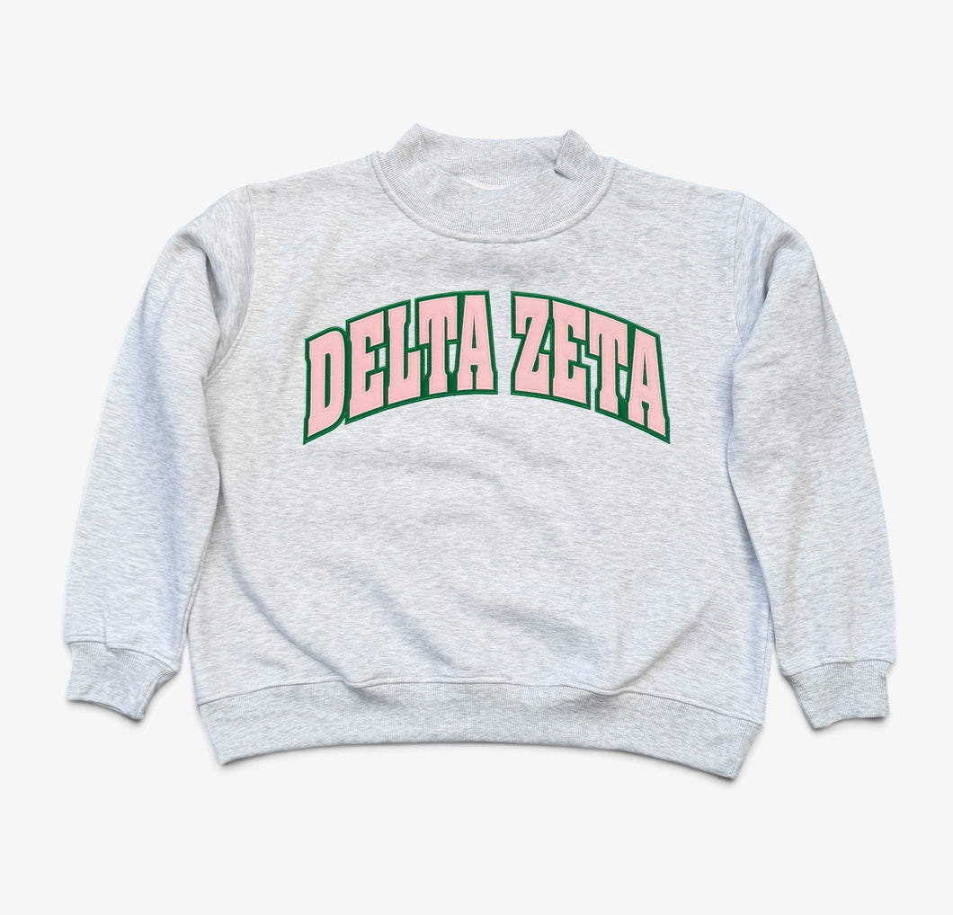 Delta Zeta Stitched Letters Grey Mock Neck Sweatshirt