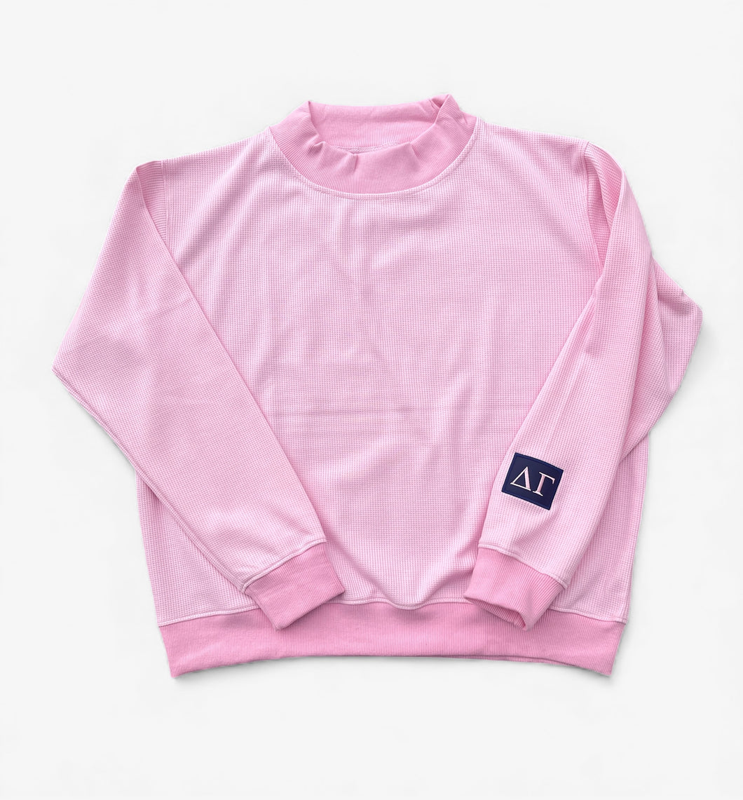 New! Delta Gamma Thermal Waffle Pink Mockneck