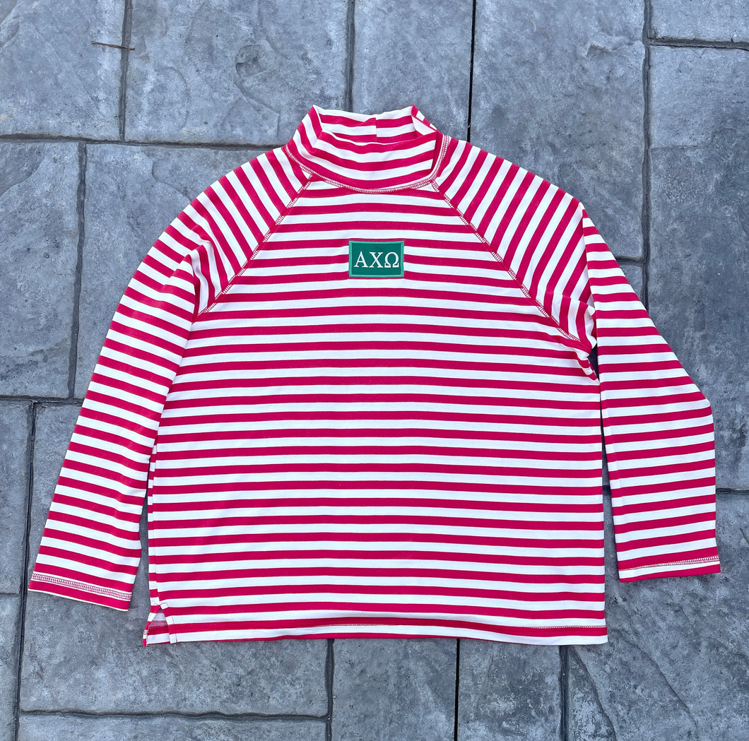 Alpha Chi Omega Patch Red Stripe Oversized Tee
