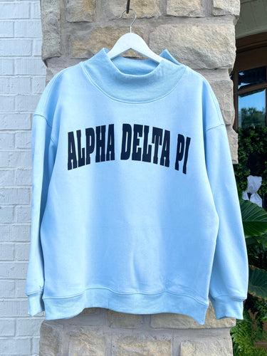 Alpha Delta Pi Navy Letter Blue  Mock Neck Sweatshirt