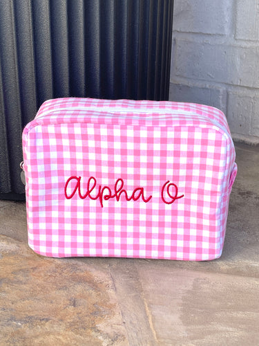 Alpha O Pink Gingham Cosmetic bag