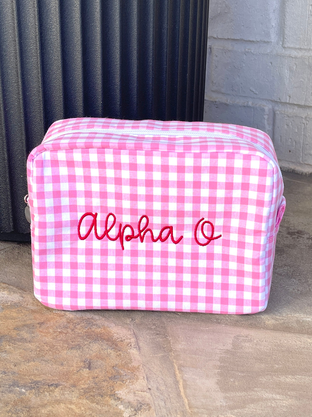 Alpha O Pink Gingham Cosmetic bag