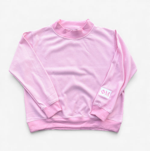 New! Phi Mu Thermal Waffle Pink Mockneck