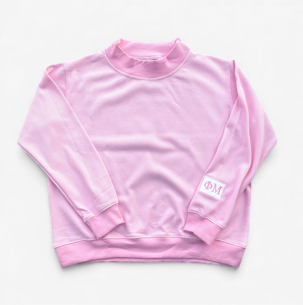 New! Phi Mu Thermal Waffle Pink Mockneck