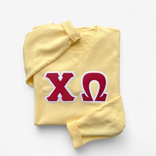 Chi Omega Stitched Letter Yellow Sweatshirt