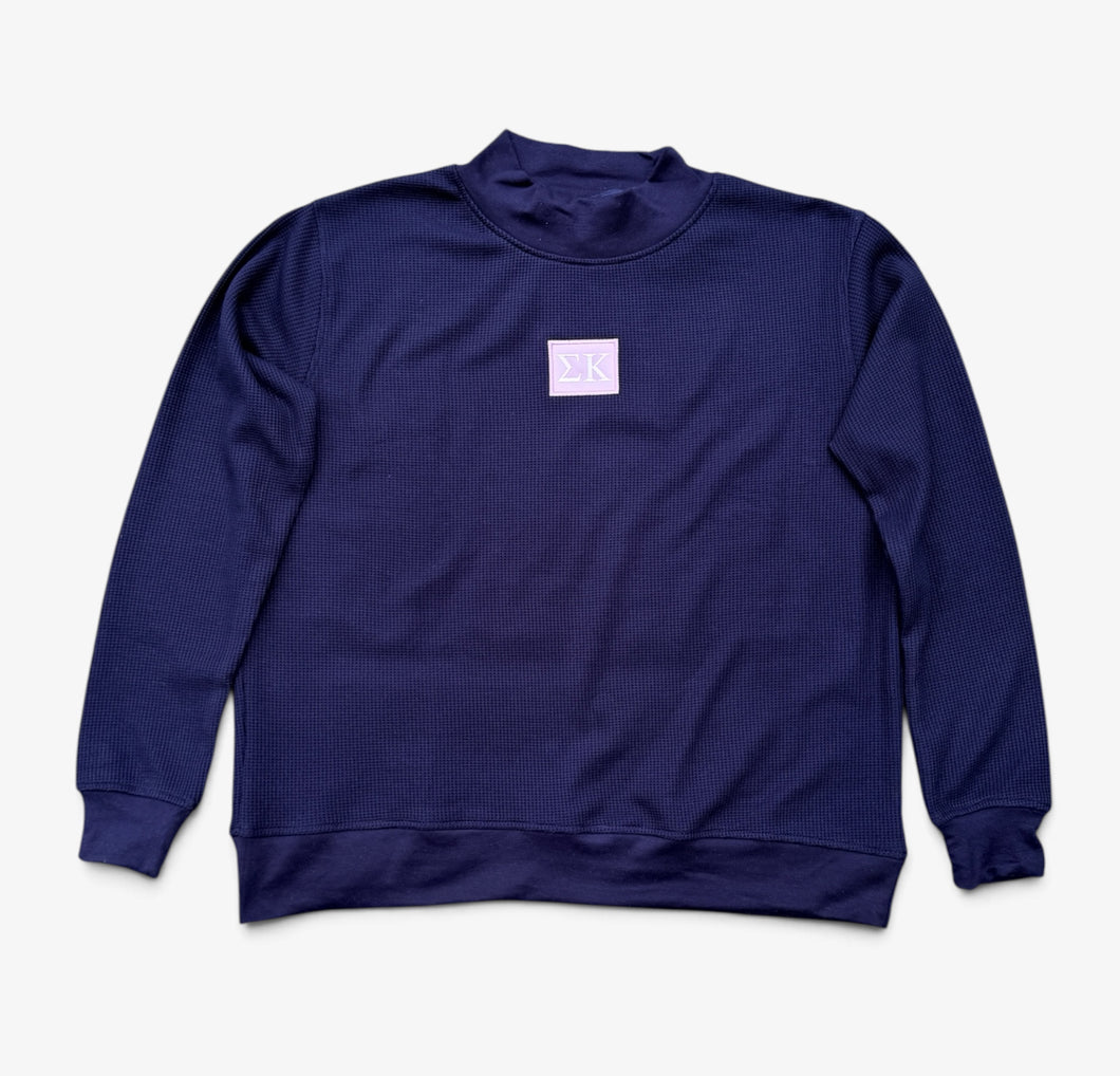 Sigma Kappa Navy Waffle Mock Neck