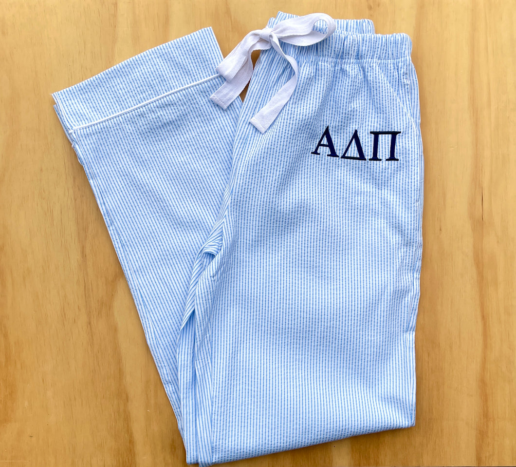 Alpha Pj Alpha Delta Pi Blue Seersucker Pajama Pants – Greek Street
