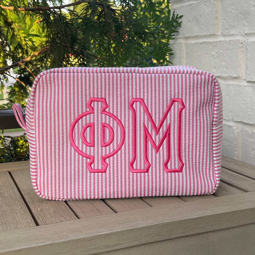 Phi Mu Pink Seersucker Cosmetic bag