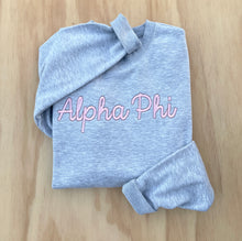 Alpha Phi  Pink Script Grey Sweatshirt