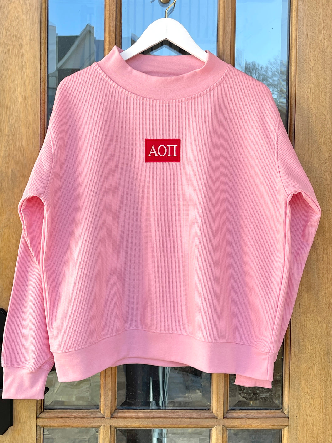 AOPII  Pink Thermal Waffle Mock Neck Sweatshirt
