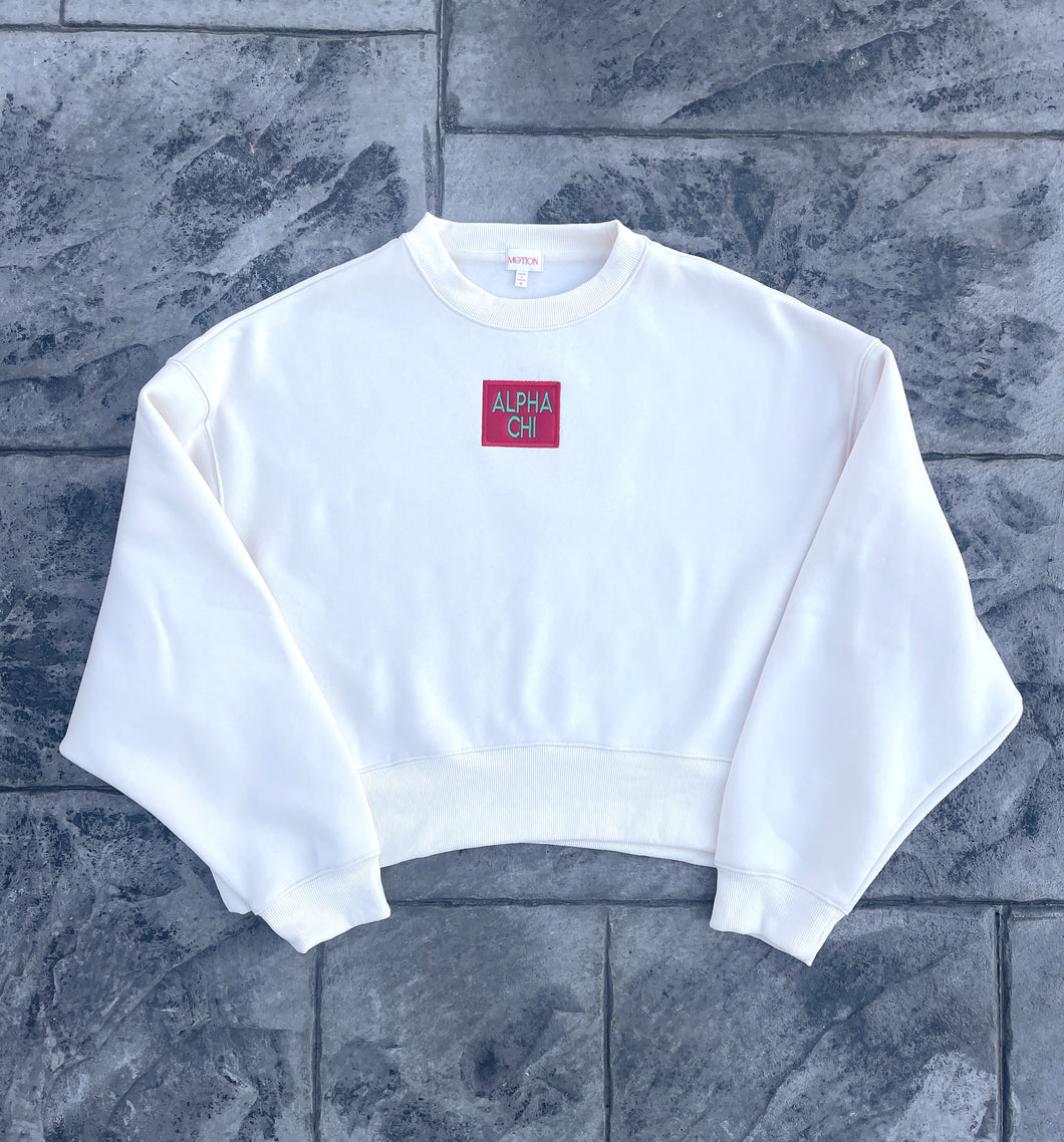 Alpha Chi Omega Patch Sleeve Cream Sweatshirt