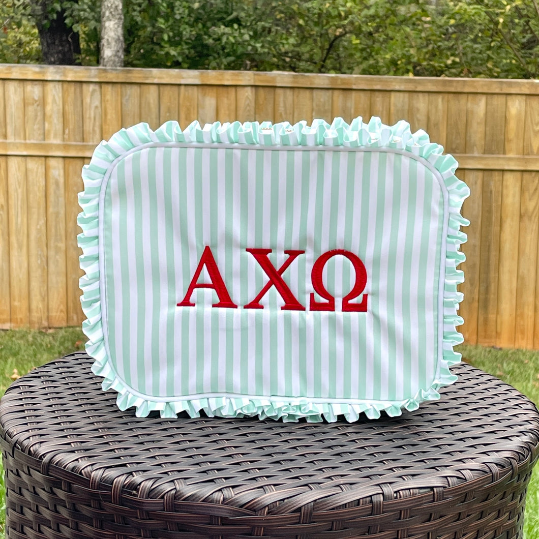 Alpha Chi Omega Green Ruffle Cosmetic Bag