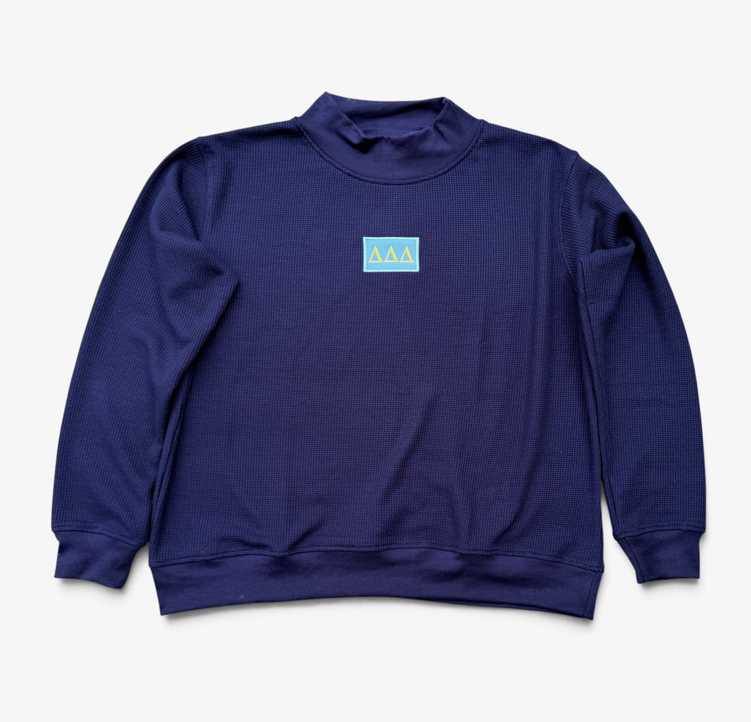 Delta Delta Delta Navy Waffle Mock Neck
