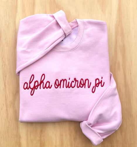 Alpha Omicron Pi Chain Stitch  Pink Sweatshirt