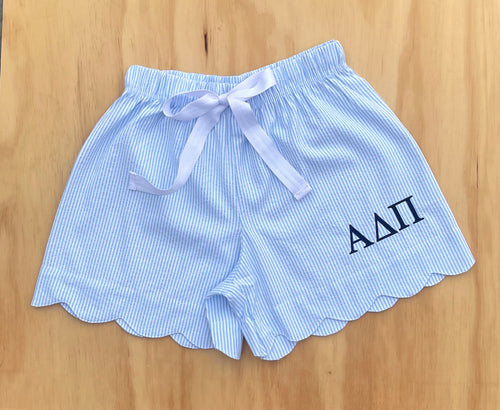 Alpha Delta Pi Blue Seersucker Pajama Shorts