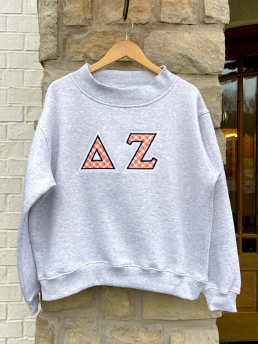 Delta Zeta Orange/Navy Stitched Letter Mock Neck Sweatshirt