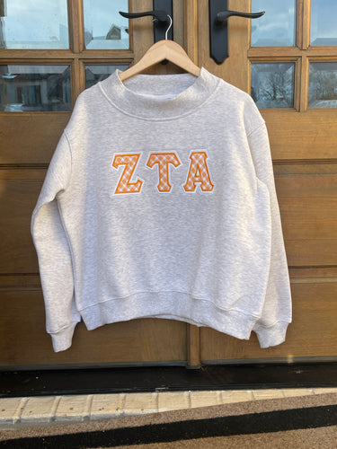Zeta Tau Alpha Orange Gingham Mock Neck Sweatshirt
