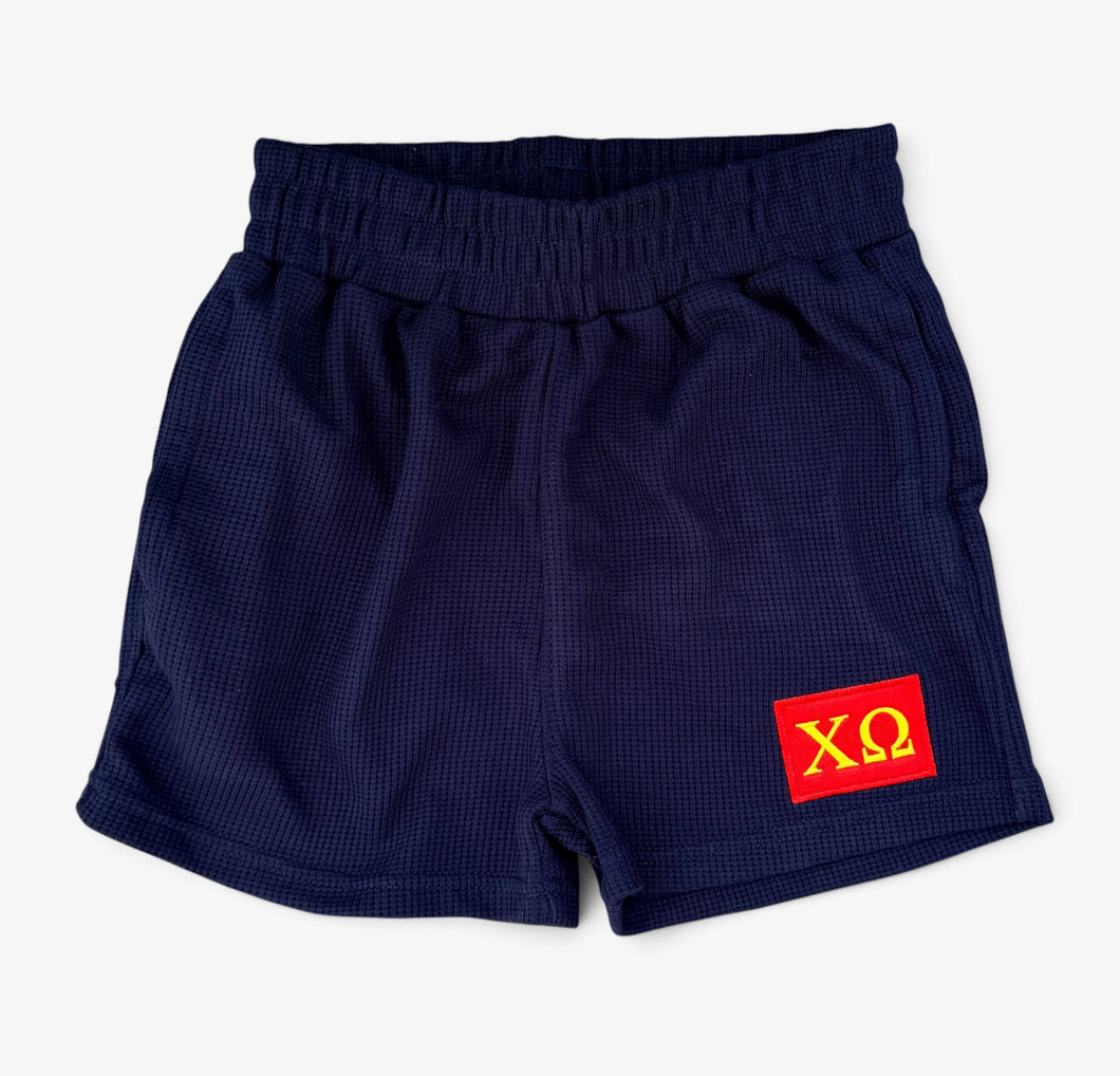 Chi Omega Navy Waffle Shorts